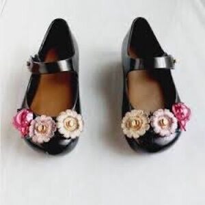 Mini Melissa Ultragirl X Mary Jane Flats in Sparkle Black Flowers